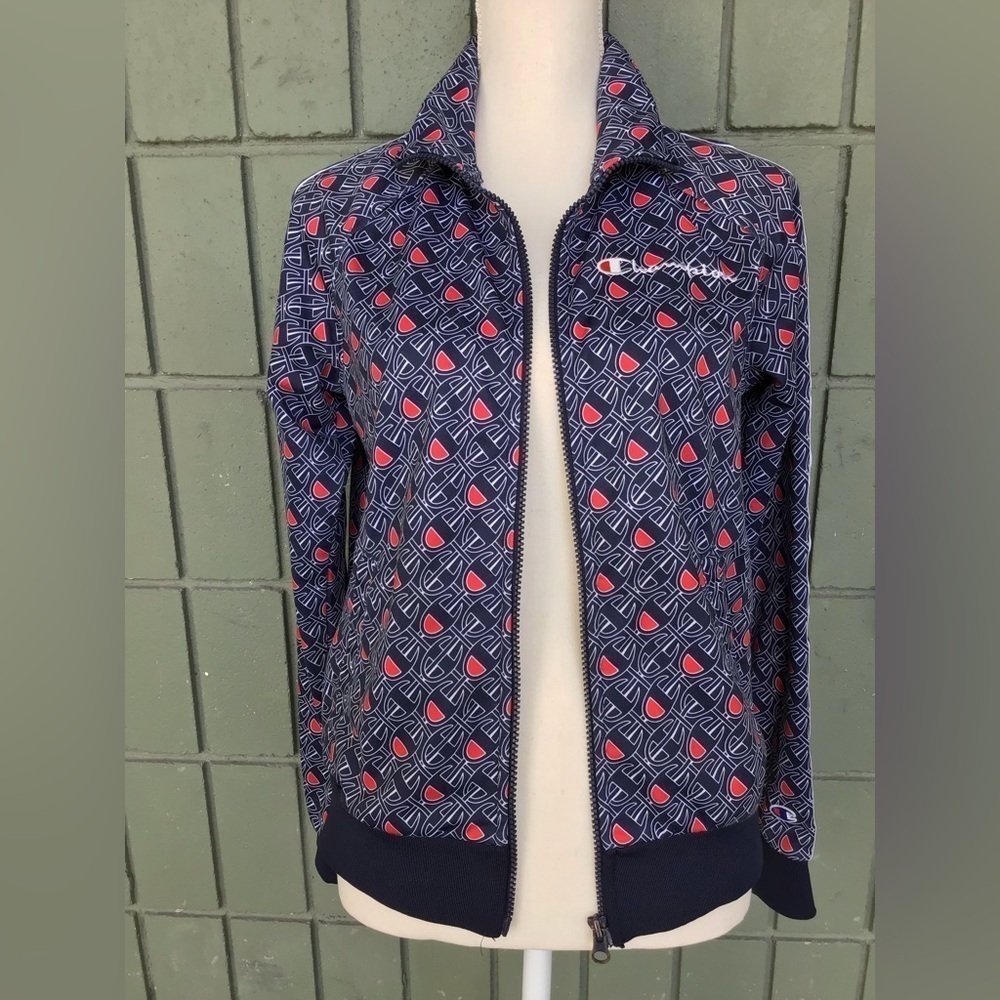 Champion Women All Over Logo Full Zip Jacket- Size Small